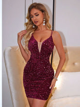 Lace-Up Sequin Plunge Sleeveless Dress Burgundy OutfitFlow